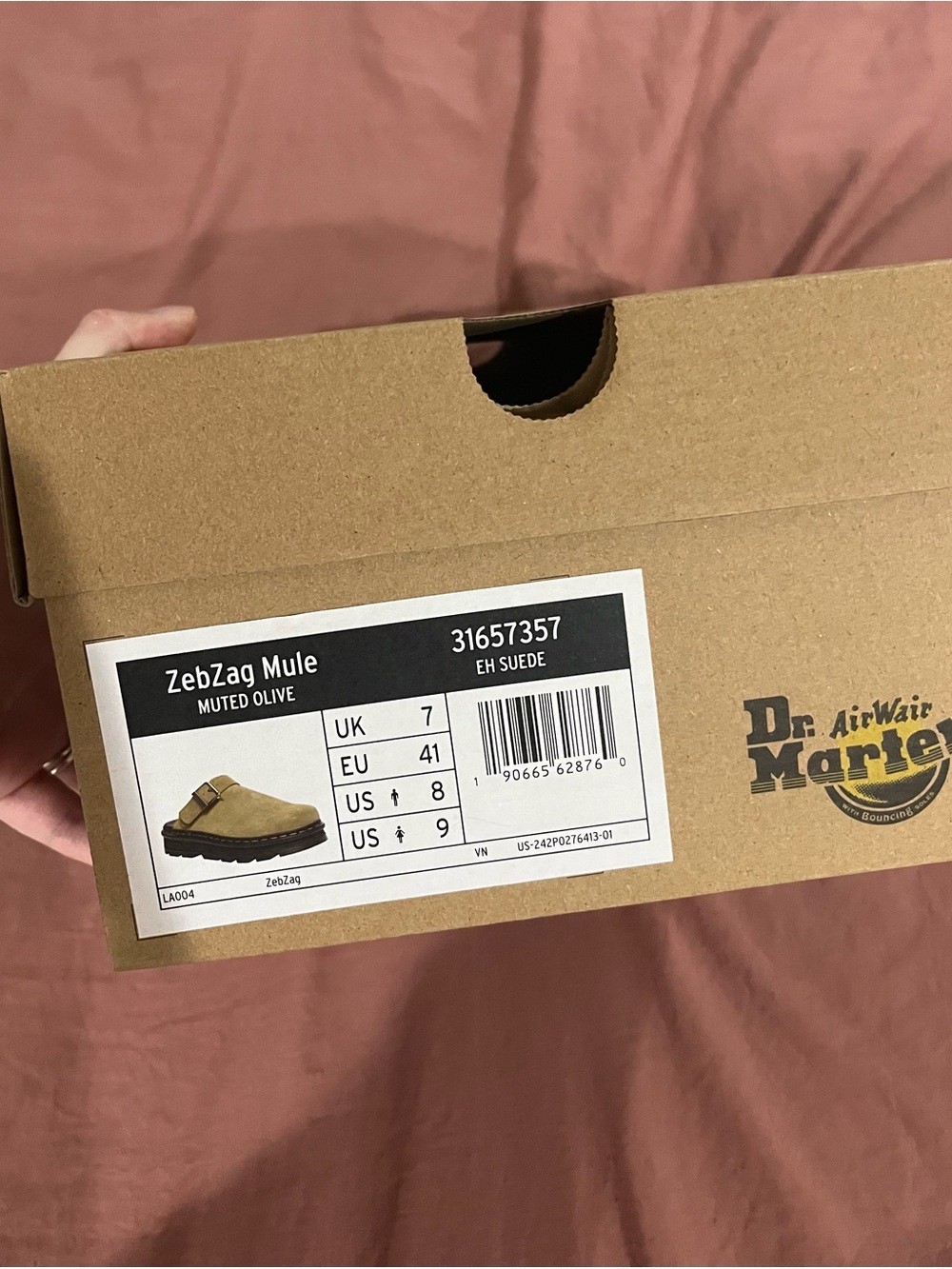 Dr. Martens ZEBZAG Olive Green Suede Platform Clog - Picture 3 of 3